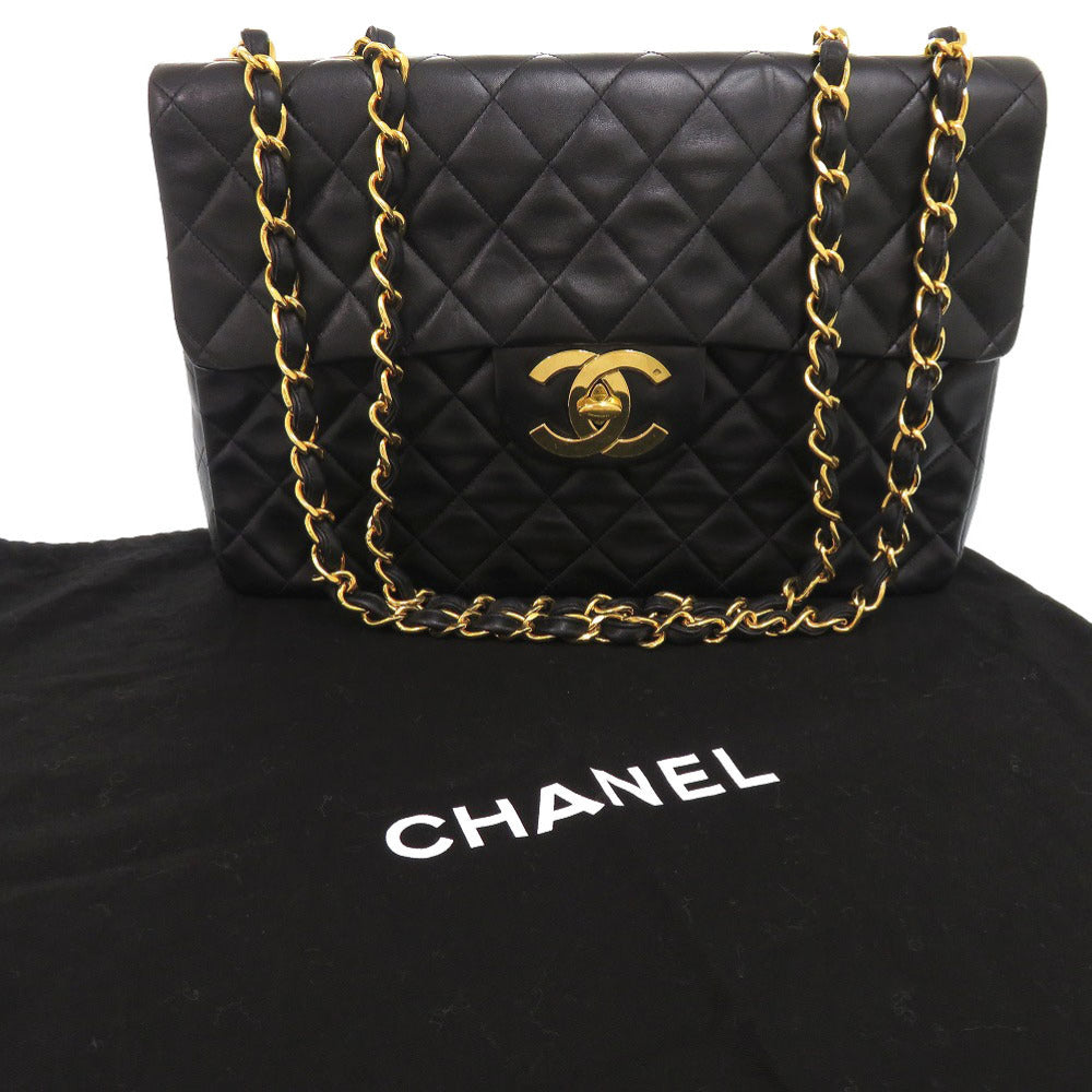 美品 シャネル デカマトラッセ 34 ココマーク ラムスキン 3番台 ゴールド金具 ブラック ショルダーバッグ 黒 0924【中古】CHANEL
