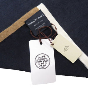 新品同様 エルメス カシミヤ シルク ネイビー ストール 0930【中古】HERMES
