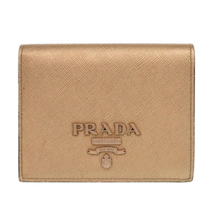 美品 プラダ 1MV204 サフィアーノレザー ゴールド 二つ折り財布 0933【中古】PRADA