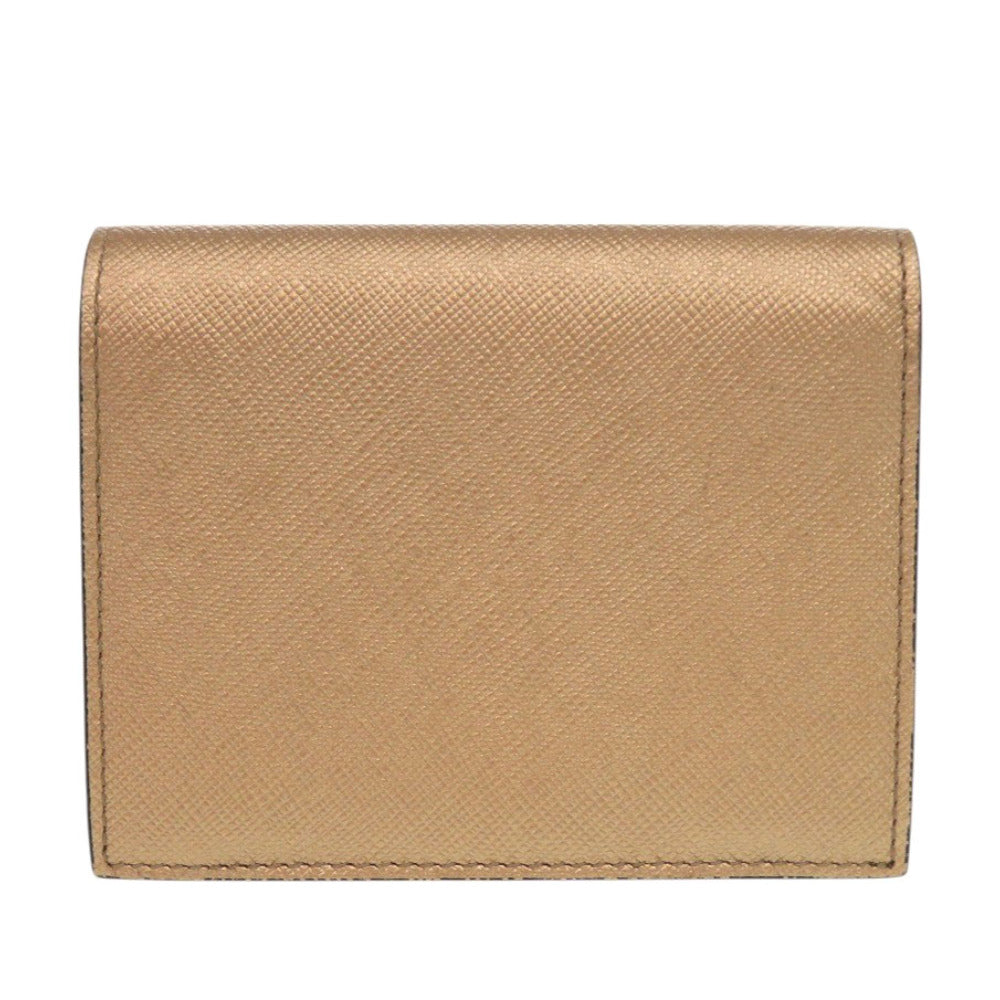 美品 プラダ 1MV204 サフィアーノレザー ゴールド 二つ折り財布 0933【中古】PRADA