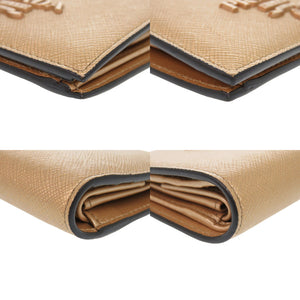 美品 プラダ 1MV204 サフィアーノレザー ゴールド 二つ折り財布 0933【中古】PRADA