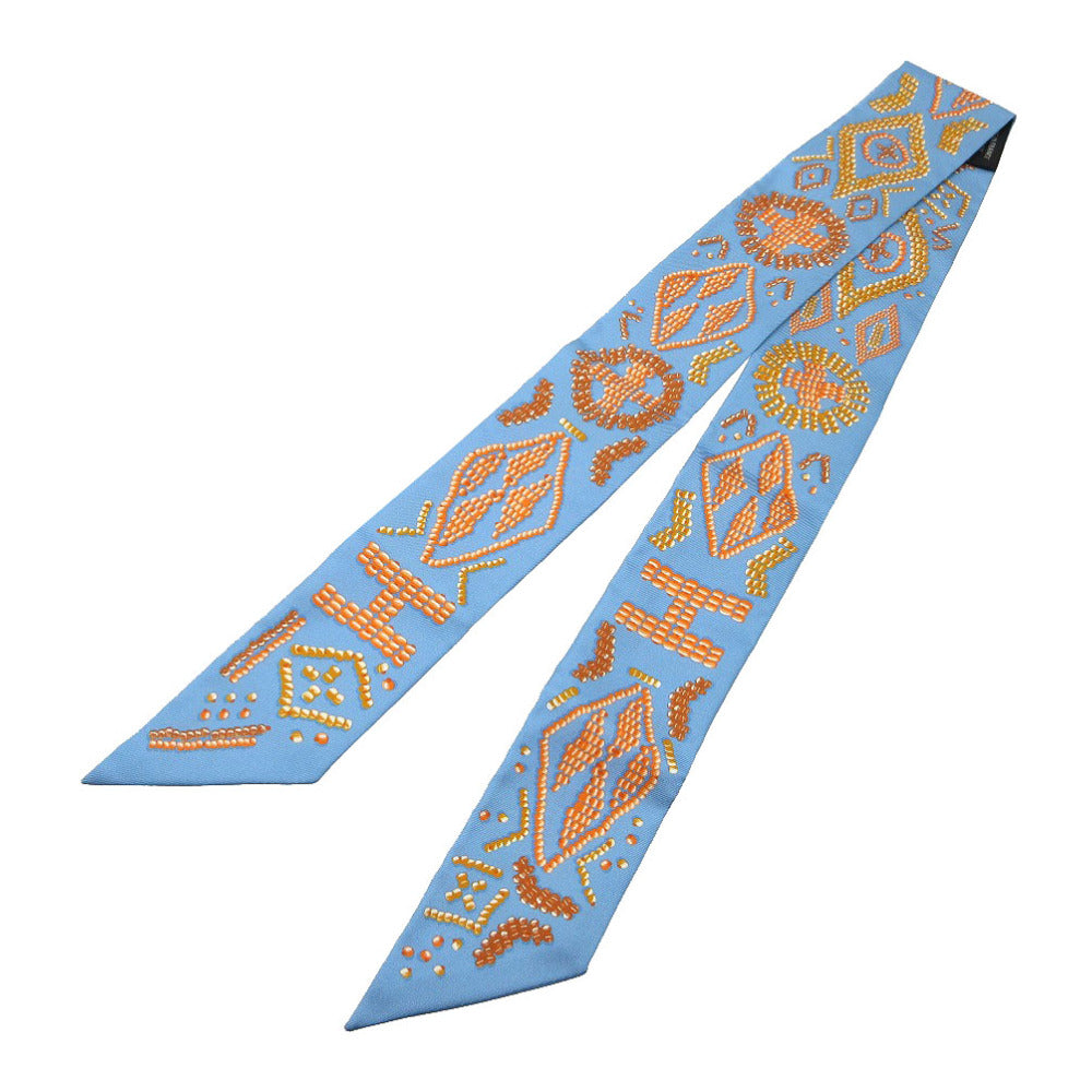 美品 エルメス ツイリー ケリー アンペルル スカーフ シルク ブルーアズール/オレンジ 0934【中古】HERMES