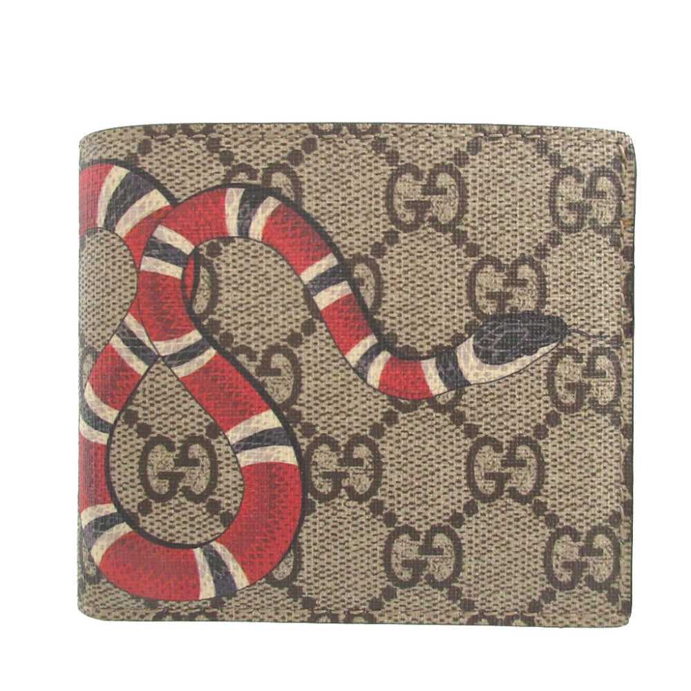 新品同様 グッチ 451268 スネーク GGスプリーム レザー ベージュ ブラック 黒 札入れ 2つ折り財布 財布 0950【中古】GUCCI