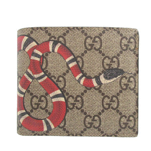 新品同様 グッチ 451268 スネーク GGスプリーム レザー ベージュ ブラック 黒 札入れ 2つ折り財布 財布 0950【中古】GUCCI