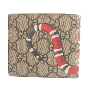 新品同様 グッチ 451268 スネーク GGスプリーム レザー ベージュ ブラック 黒 札入れ 2つ折り財布 財布 0950【中古】GUCCI