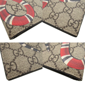 新品同様 グッチ 451268 スネーク GGスプリーム レザー ベージュ ブラック 黒 札入れ 2つ折り財布 財布 0950【中古】GUCCI