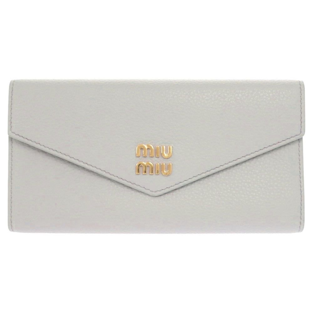 新品同様 ミュウミュウ ヴィッテロダイノレザー 5MH024 レザー グレー系 長財布 三つ折り長財布 0952【中古】MIUMIU