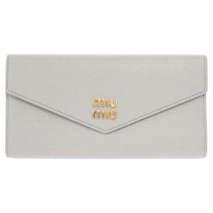 新品同様 ミュウミュウ ヴィッテロダイノレザー 5MH024 レザー グレー系 長財布 三つ折り長財布 0952【中古】MIUMIU