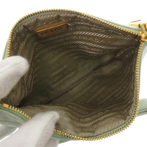 美品 プラダ リボン サテン グリーン ポーチ 小物入れ 0957【中古】PRADA