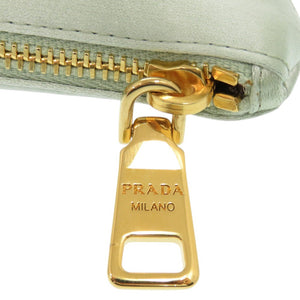 美品 プラダ リボン サテン グリーン ポーチ 小物入れ 0957【中古】PRADA
