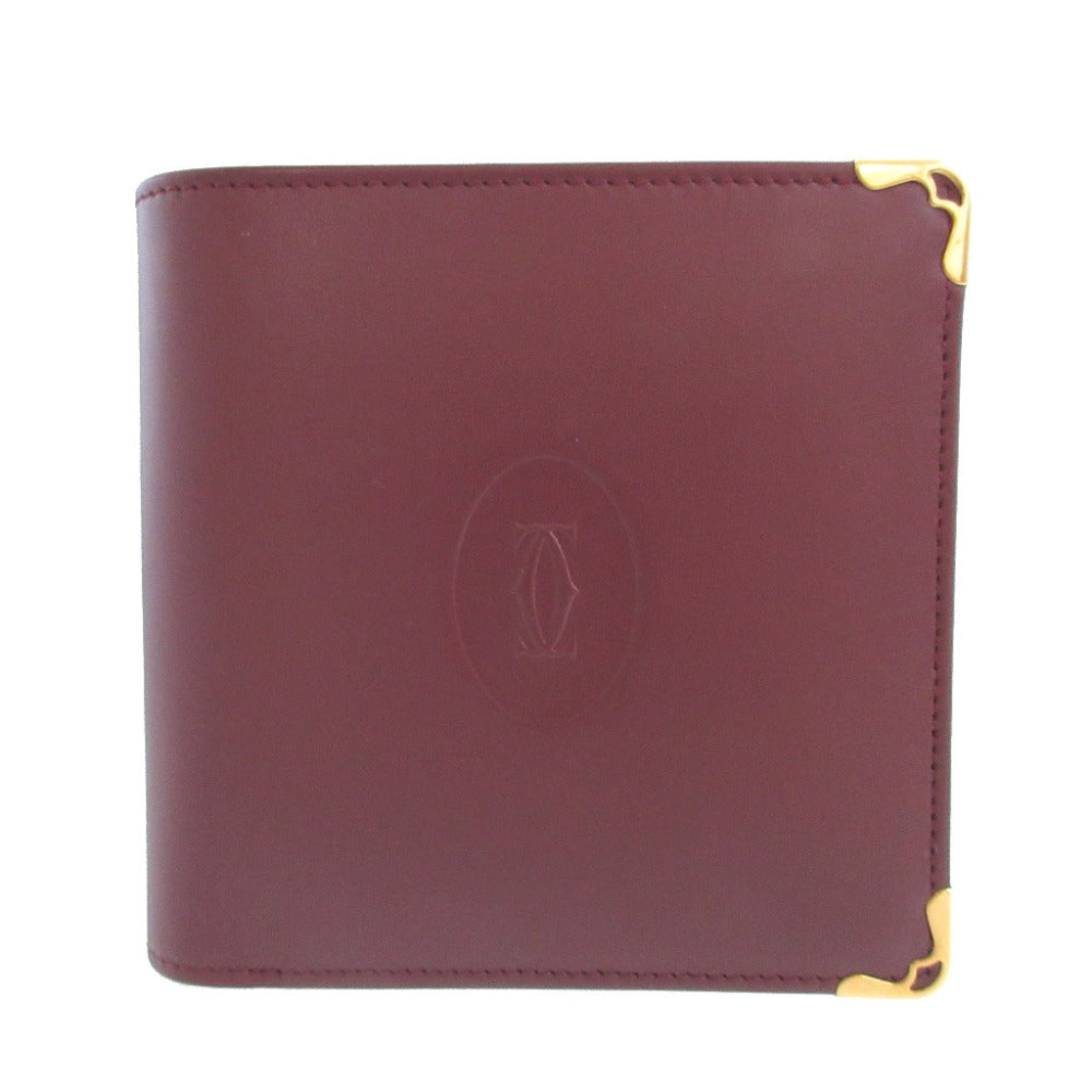 未使用 カルティエ マスト レザー ボルドー 2つ折り財布 財布 0968【中古】Cartier
