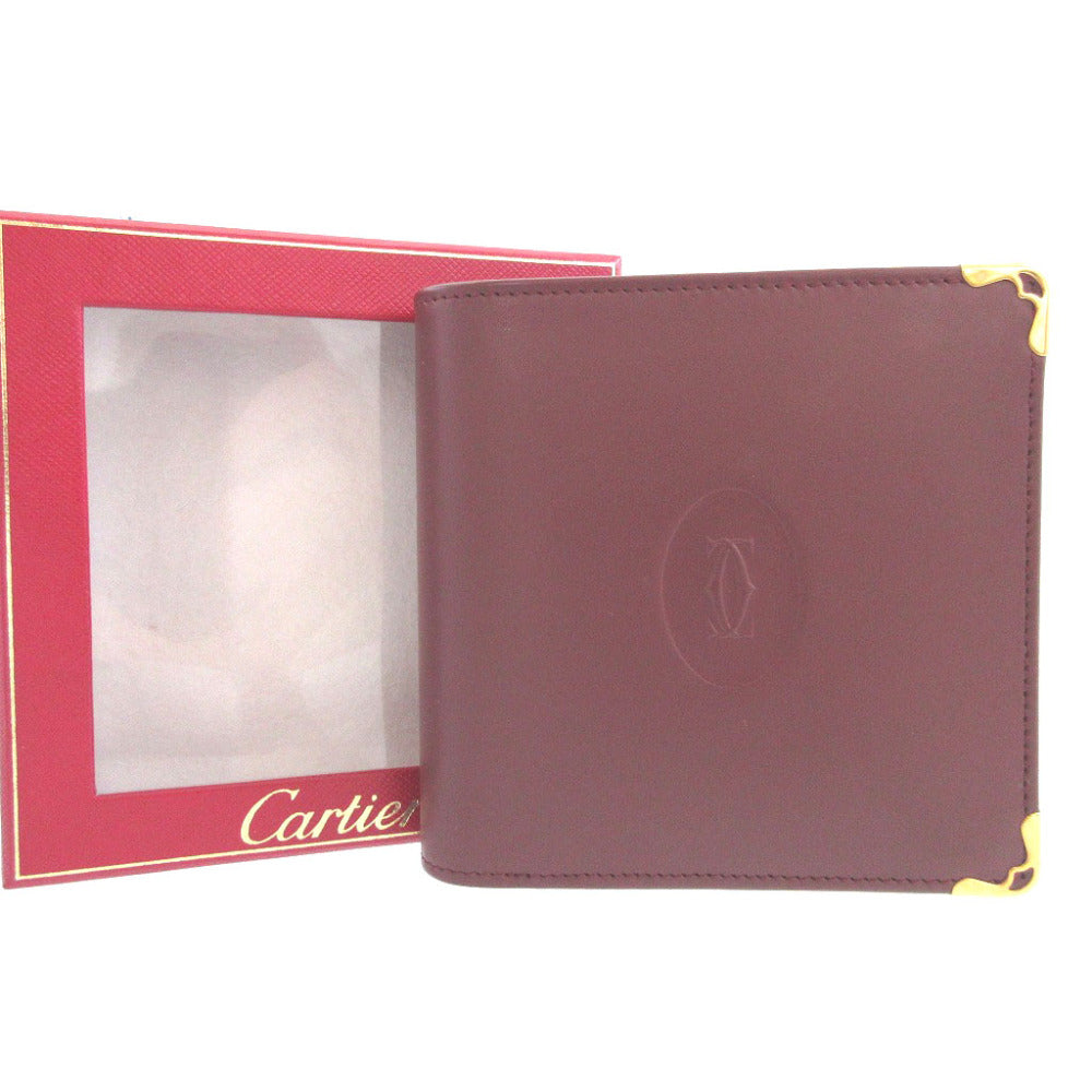 未使用 カルティエ マスト レザー ボルドー 2つ折り財布 財布 0968【中古】Cartier
