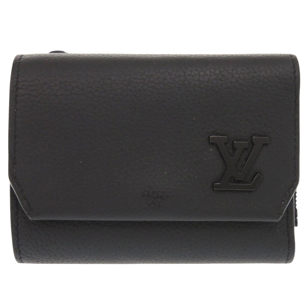 美品 ルイ ヴィトン ポルトフォイユ パイロット アエログラム M81740 ブラック 三つ折り財布 LV 0974【中古】LOUIS VUITTON メンズ