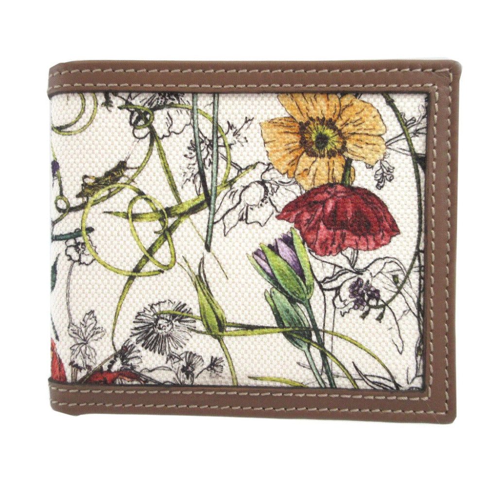 新品同様 グッチ フローラ ミニ インフィニティ キャンバス レザー ホワイト 白 ブラウン 茶 2つ折り財布 札入れ 財布 0988【中古】GUCCI