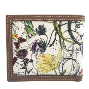 新品同様 グッチ フローラ ミニ インフィニティ キャンバス レザー ホワイト 白 ブラウン 茶 2つ折り財布 札入れ 財布 0988【中古】GUCCI