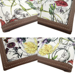 新品同様 グッチ フローラ ミニ インフィニティ キャンバス レザー ホワイト 白 ブラウン 茶 2つ折り財布 札入れ 財布 0988【中古】GUCCI