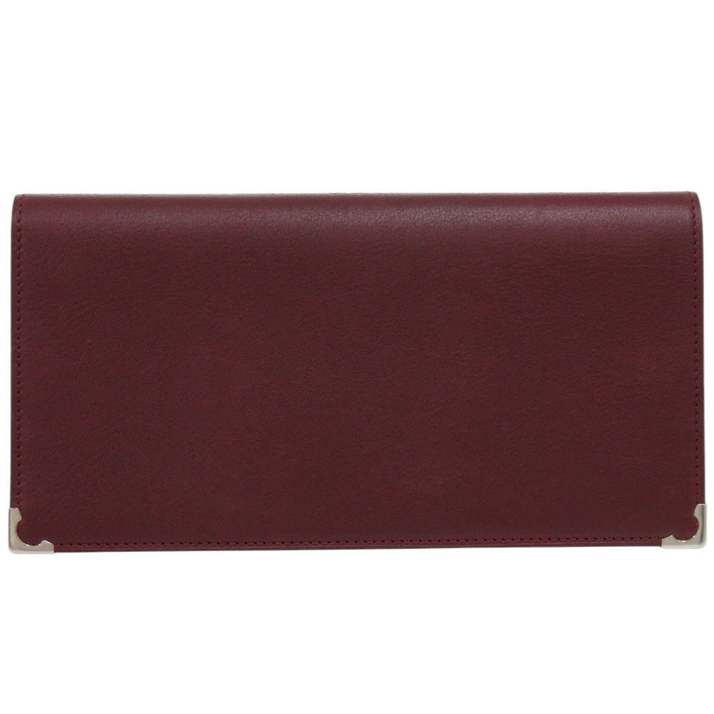 美品 カルティエ カーフレザー ボルドー 長財布 赤 0992【中古】CARTIER