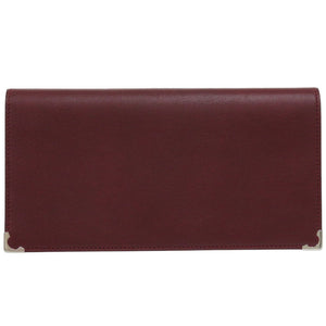 美品 カルティエ カーフレザー ボルドー 長財布 赤 0992【中古】CARTIER