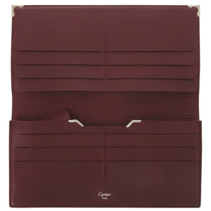美品 カルティエ カーフレザー ボルドー 長財布 赤 0992【中古】CARTIER