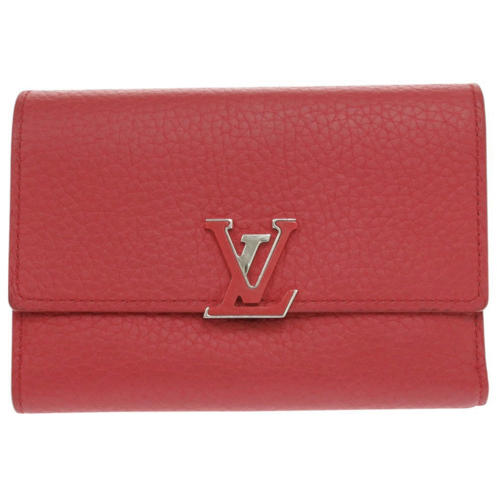 美品 ルイ ヴィトン ポルトフォイユ カプシーノ コンパクト M62158 レザー レッド 三つ折り財布 赤 LV 1012【中古】LOUIS VUITTON