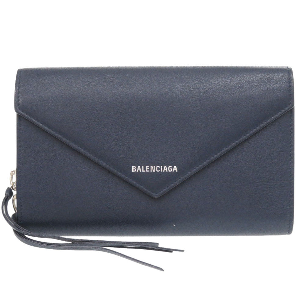 美品 バレンシアガ カーフレザー ネイビー 長財布 1024【中古】BALENCIAGA