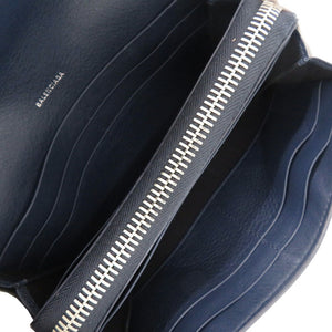 美品 バレンシアガ カーフレザー ネイビー 長財布 1024【中古】BALENCIAGA