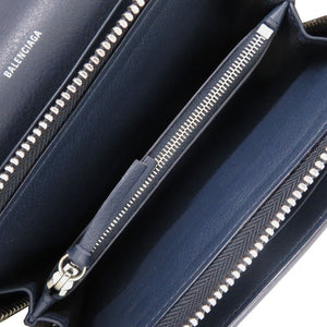 美品 バレンシアガ カーフレザー ネイビー 長財布 1024【中古】BALENCIAGA
