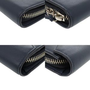 美品 バレンシアガ カーフレザー ネイビー 長財布 1024【中古】BALENCIAGA