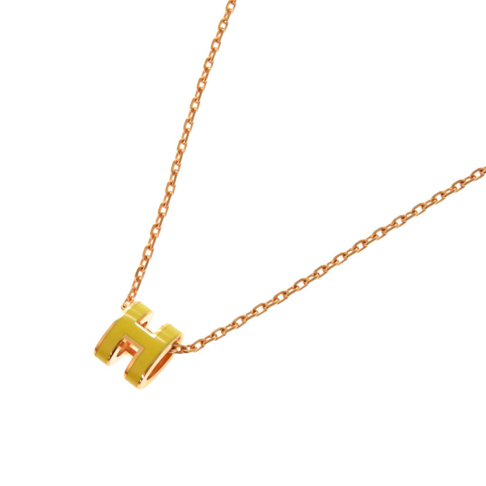 新品同様 エルメス ミニポップアッシュH イエロー ローズゴールド金具 ネックレス アクセサリー 1027 【中古】 HERMES