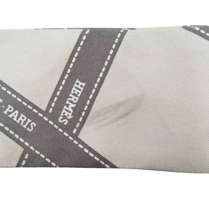 エルメス ツイリー ボルデュック リボン柄 シルク グレー スカーフ 1029【中古】HERMES