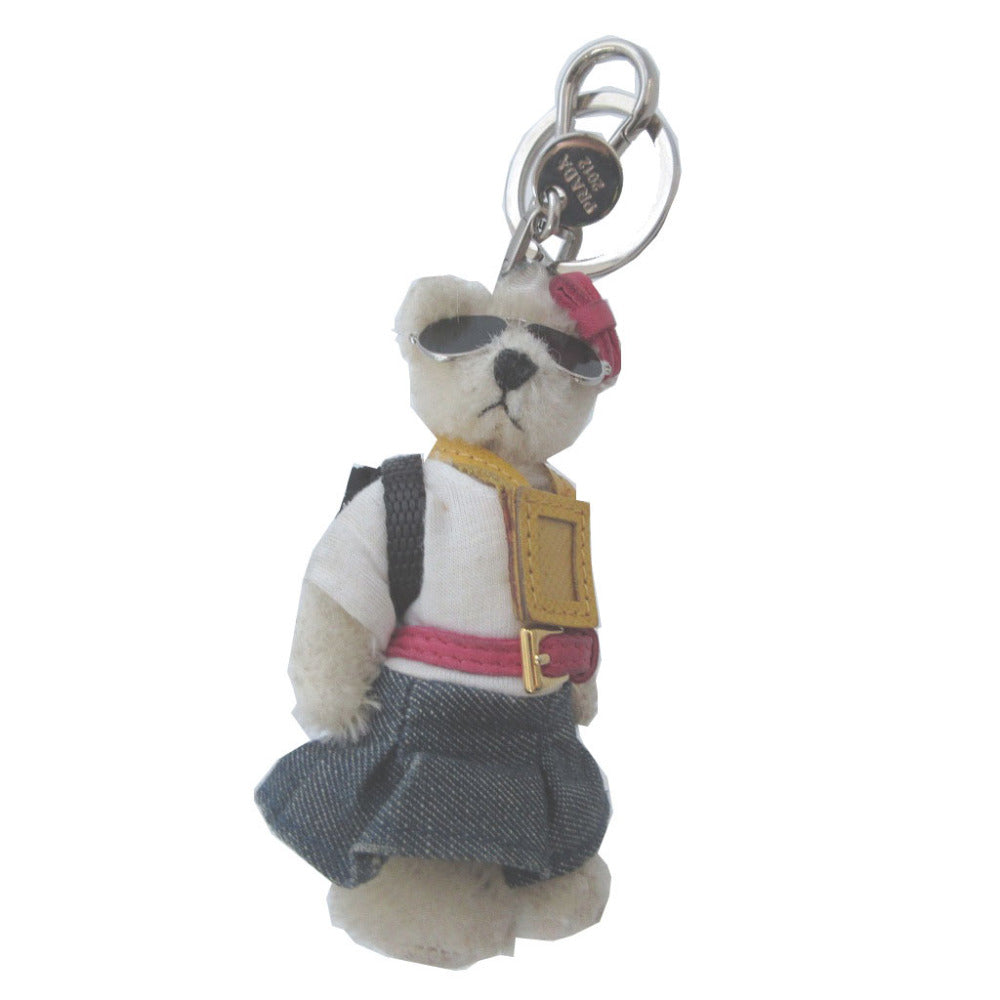 プラダ 三角プレート くま ベア リュック アクリル アイボリー 白 キーホルダー 1036【中古】PRADA