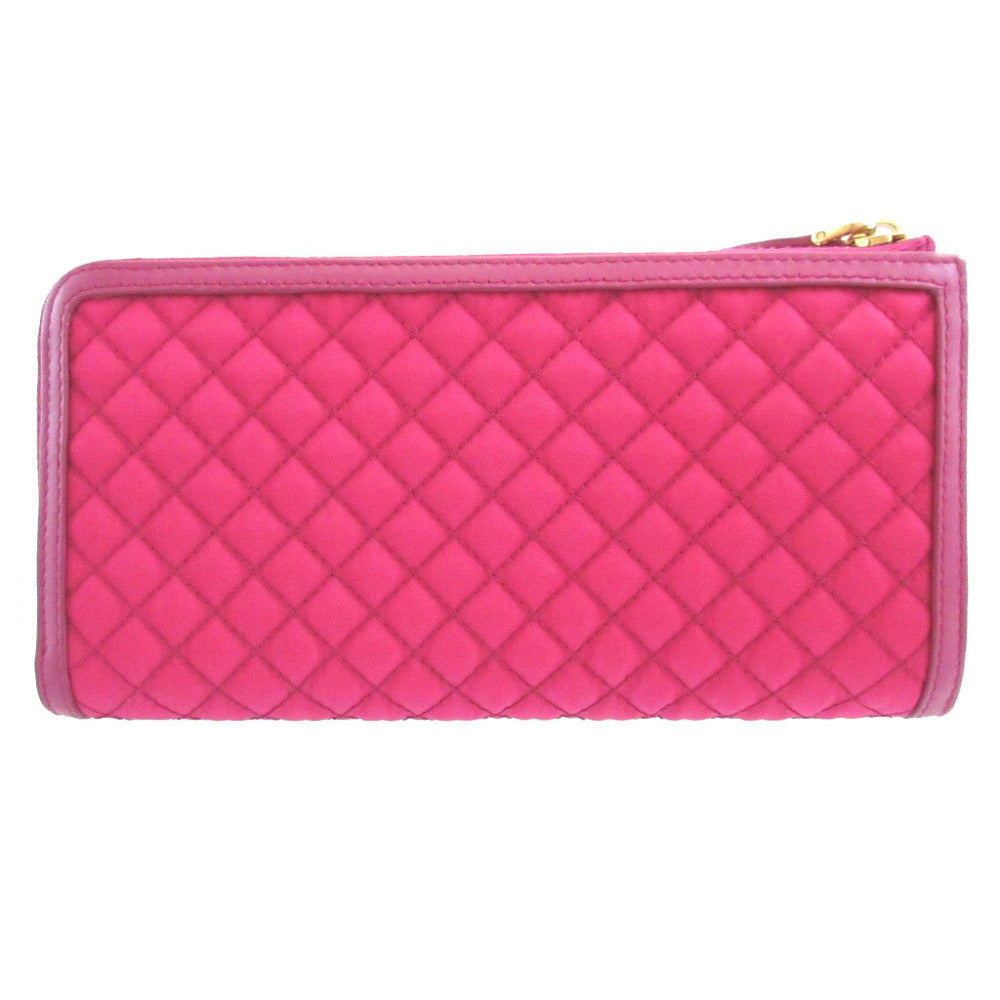 美品 プラダ キルティング ナイロン ピンク L字ファスナー 長財布 財布 1042【中古】PRADA