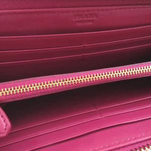 美品 プラダ キルティング ナイロン ピンク L字ファスナー 長財布 財布 1042【中古】PRADA