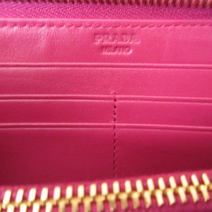 美品 プラダ キルティング ナイロン ピンク L字ファスナー 長財布 財布 1042【中古】PRADA