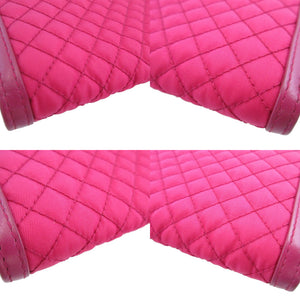 美品 プラダ キルティング ナイロン ピンク L字ファスナー 長財布 財布 1042【中古】PRADA