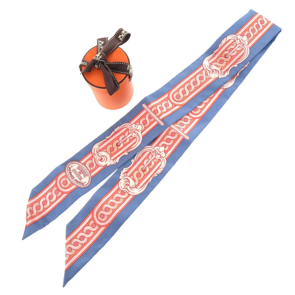 エルメス ツイリー ブリッド ドゥ クール ブルージーン ローズ ホワイト スカーフ 1056 【中古】 HERMES