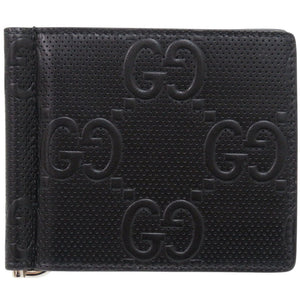 美品 グッチ マネークリップ GG 676656 レザー ブラック 二つ折り財布 黒 1075【中古】GUCCI