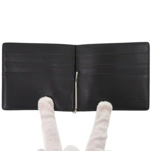 美品 グッチ マネークリップ GG 676656 レザー ブラック 二つ折り財布 黒 1075【中古】GUCCI
