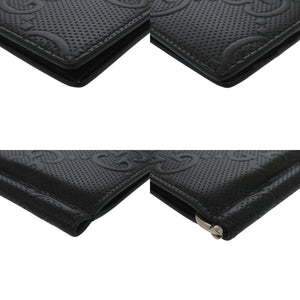 美品 グッチ マネークリップ GG 676656 レザー ブラック 二つ折り財布 黒 1075【中古】GUCCI