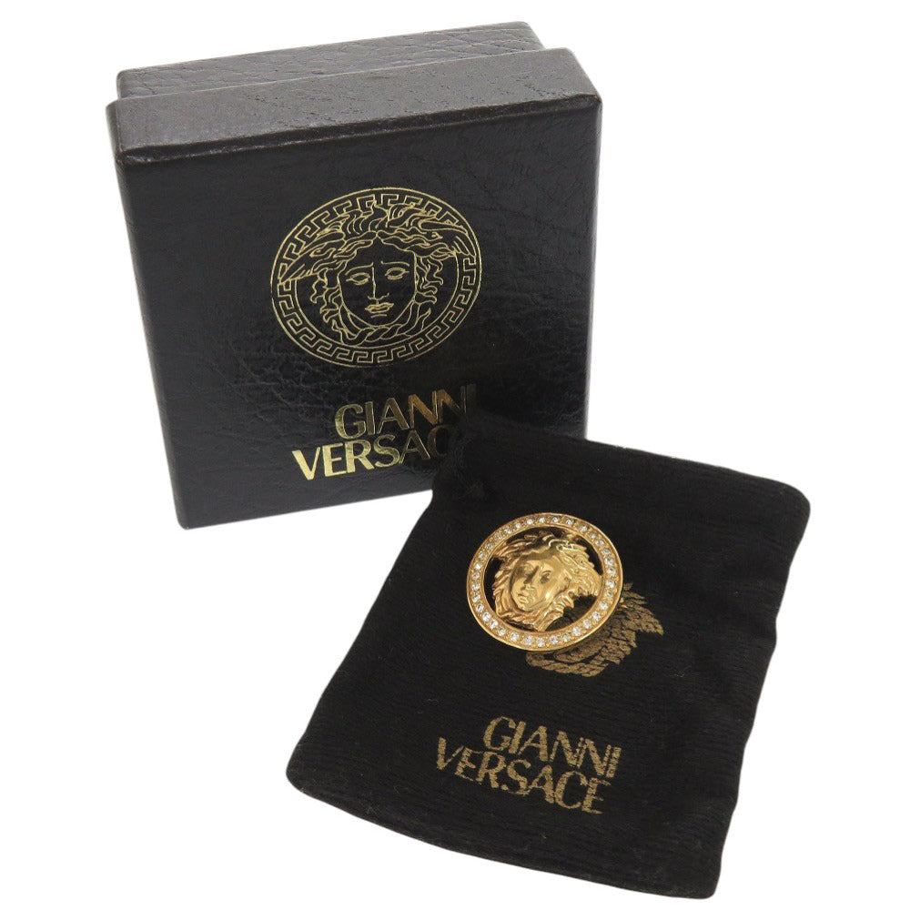 美品 ジャンニ ヴェルサーチ メドゥーサ メタル ラインストーン ゴールド ブローチ 1079【中古】Gianni Versace
