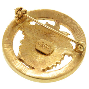 美品 ジャンニ ヴェルサーチ メドゥーサ メタル ラインストーン ゴールド ブローチ 1079【中古】Gianni Versace