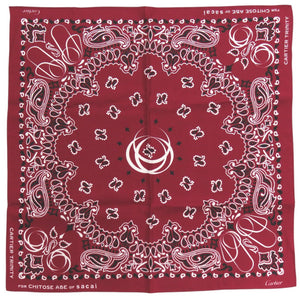 新品同様 カルティエ サカイ コラボ ペイズリー柄 スカーフ バンダナ チトセアベ TRINITY CHITOSE ABE シルク バーガンディー 1124【中古】Cartier