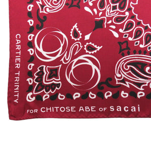 新品同様 カルティエ サカイ コラボ ペイズリー柄 スカーフ バンダナ チトセアベ TRINITY CHITOSE ABE シルク バーガンディー 1124【中古】Cartier