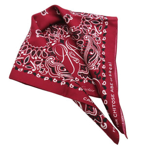 新品同様 カルティエ サカイ コラボ ペイズリー柄 スカーフ バンダナ チトセアベ TRINITY CHITOSE ABE シルク バーガンディー 1124【中古】Cartier