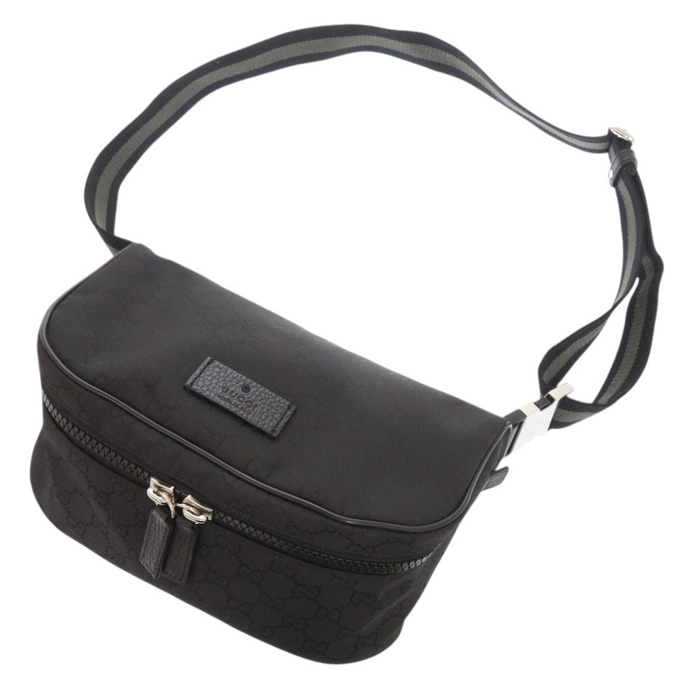 新品同様 グッチ GG 449182 ナイロン ブラック ウエストバッグ 黒 1127【中古】GUCCI