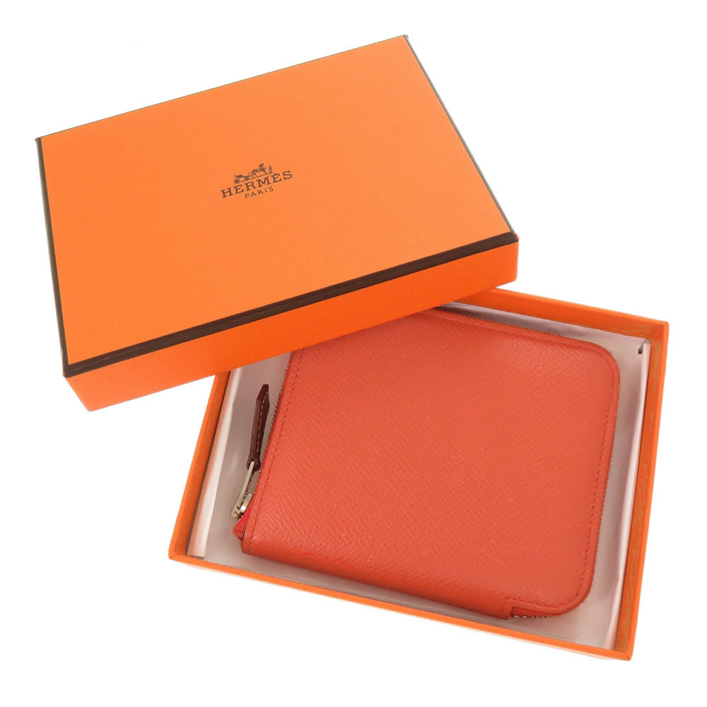 美品 エルメス アザップコンパクト シルクイン ヴォーエプソン シルク ローズジャイプール シルバー金具 Z刻印(2021年製) ラウンドファスナー コインケース 1166【中古】HERMES