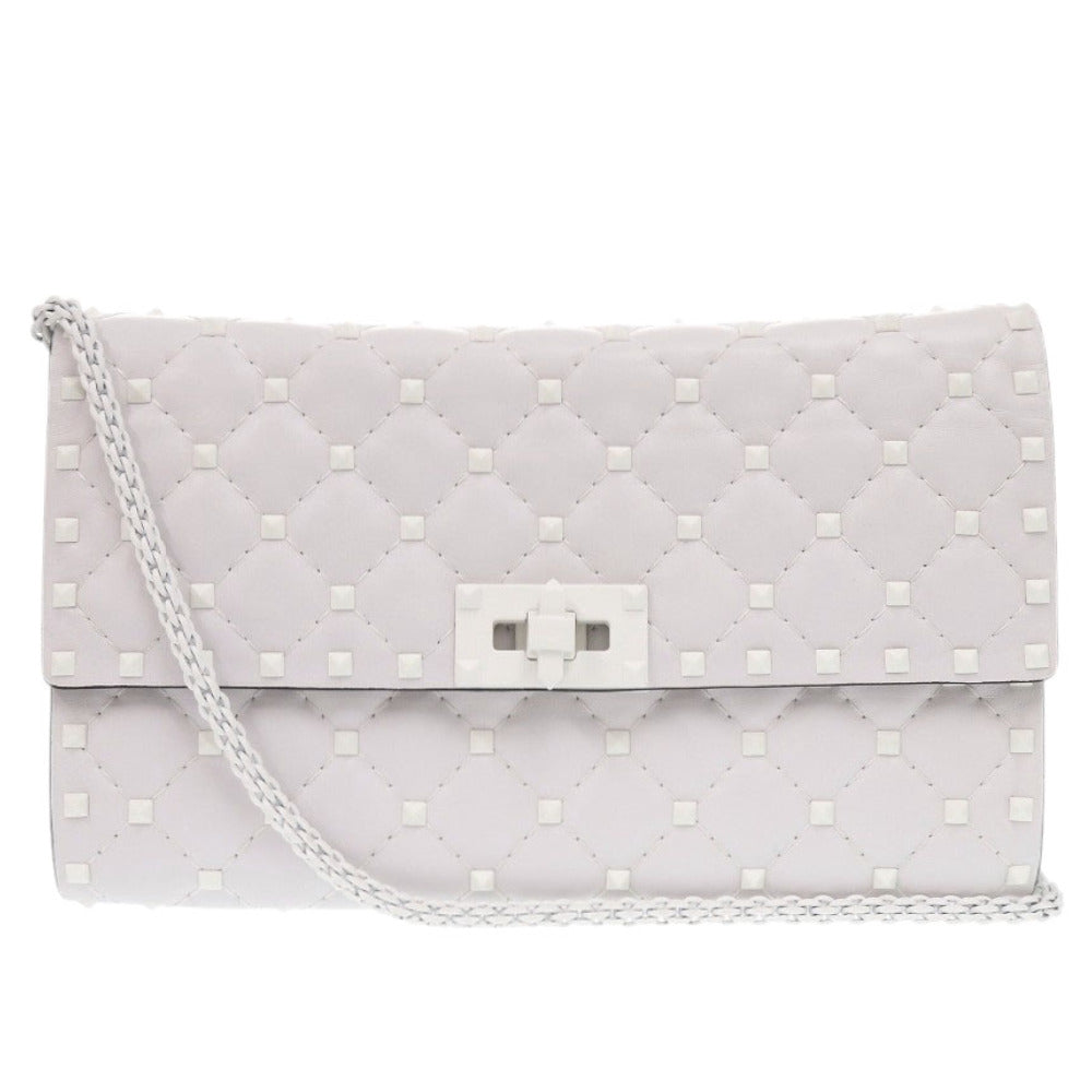 新品同様 ヴァレンティノ ガラヴァーニ ロックスタッズ PW2B0137RVH レザー ホワイト ショルダーバッグ 白 1170【中古】Valentino Garavani