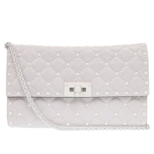 新品同様 ヴァレンティノ ガラヴァーニ ロックスタッズ PW2B0137RVH レザー ホワイト ショルダーバッグ 白 1170【中古】Valentino Garavani