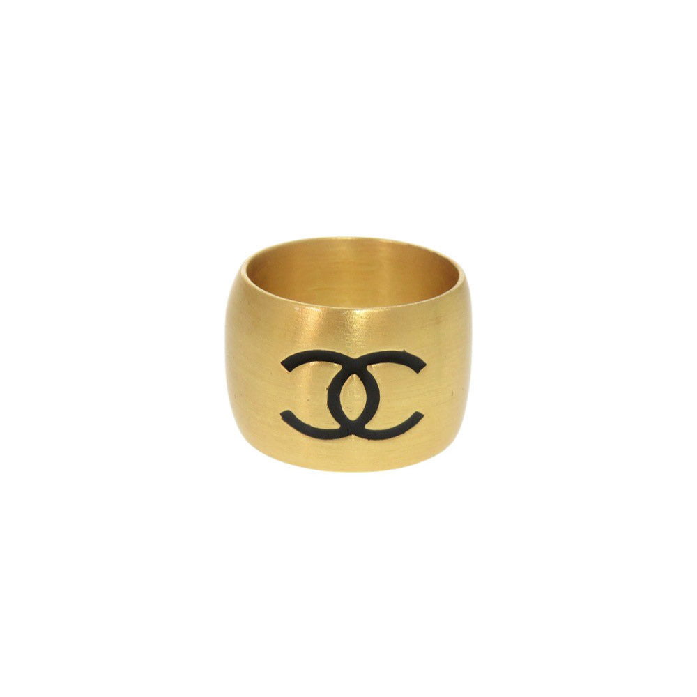 美品 シャネル ココマーク ハート メタル 約13号 ゴールド ブラック リング 指輪 1178【中古】CHANEL
