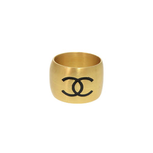 美品 シャネル ココマーク ハート メタル 約13号 ゴールド ブラック リング 指輪 1178【中古】CHANEL